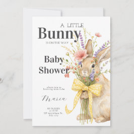 Convite A cute little Floral Bunny Yellow Bow Baby Shower 
