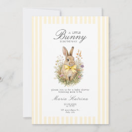 Convite A cute little Floral Bunny Yellow Bow Baby Shower 