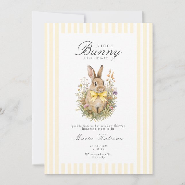Convite A cute little Floral Bunny Yellow Bow Baby Shower  (Frente)