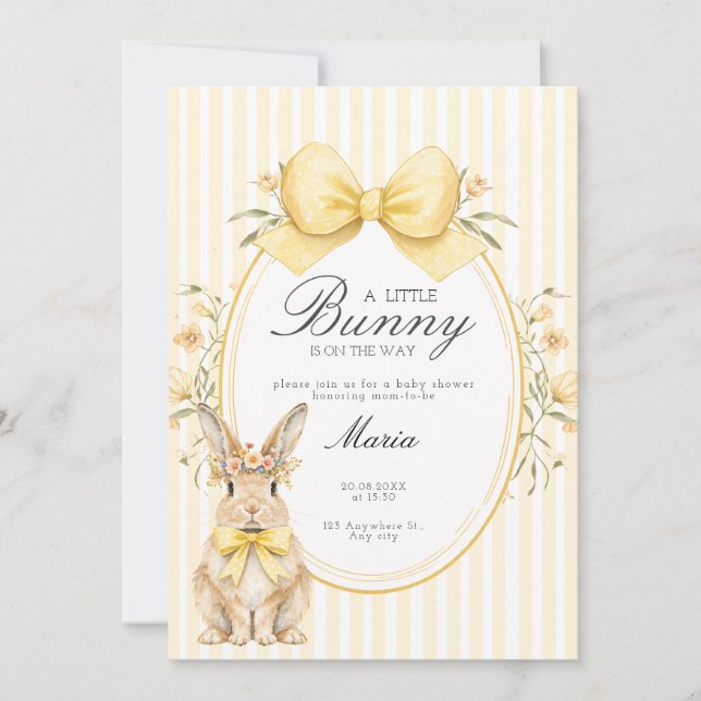 Convite A cute little Floral Bunny Yellow Bow Baby Shower  (Frente)