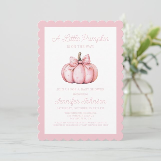 Convite A Cute Little Pink Pumpkin Baby Shower (Em pé/Frente)