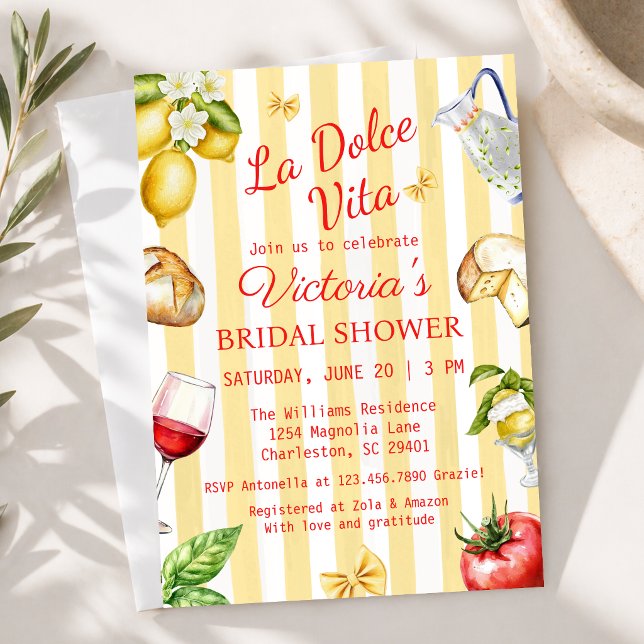 Convite A Doce Vida Chá de Noiva Italiano (La dolce Vita Bridal Shower Italian Food Invitation)
