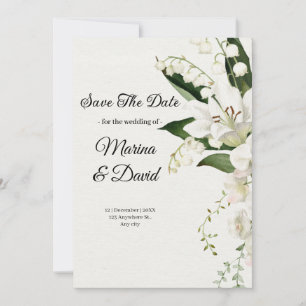 Convite A Elegante White Lily Floral salva o casamento