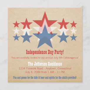 Convite A estrela vermelha, branca e azul cascata o 4 de