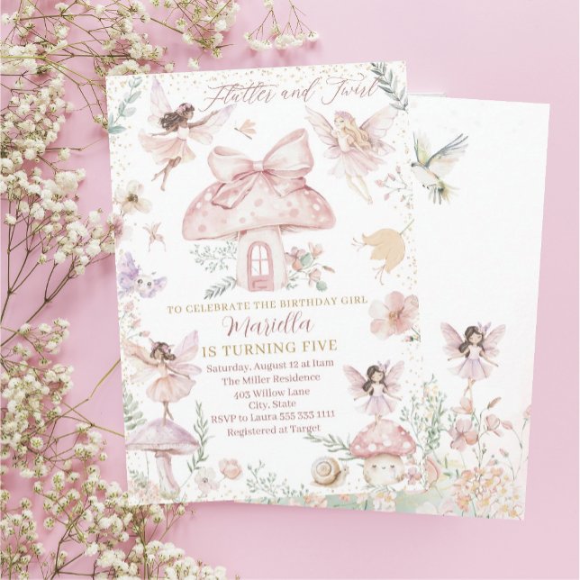 Convite A Fada de Aquarela Elegante está virando cinco Ani (Criador carregado)