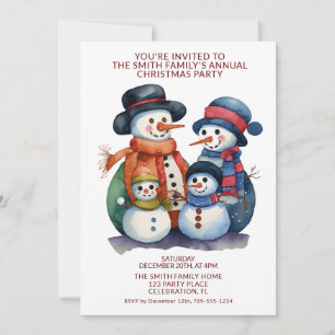 Convite A Família Boneco de Neve Apresenta Festa Vermelha