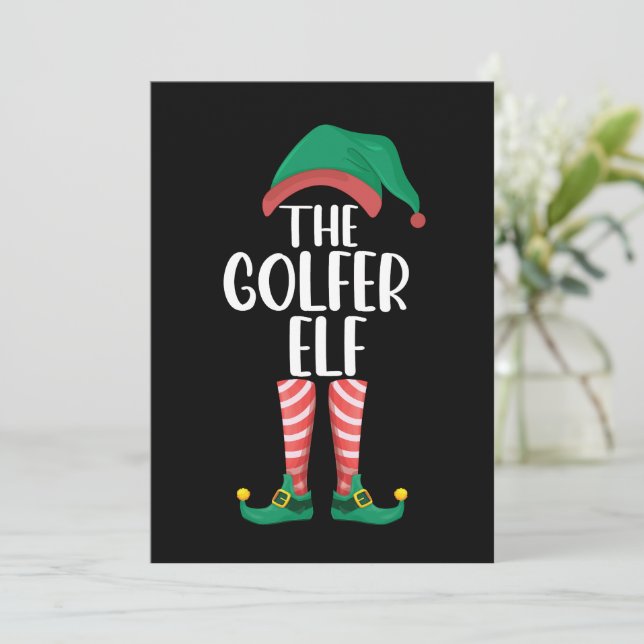 Convite A Família Golfer Elf Golf Correspondendo ao Natal (Em pé/Frente)