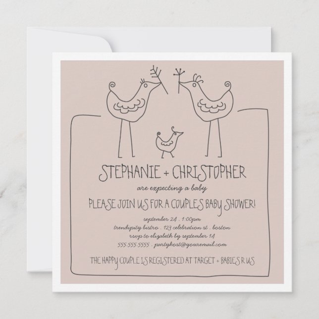 Convite A família moderna dos pássaros Funky acopla o chá (Frente)