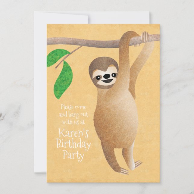Convite A festa de aniversário bonito da preguiça pendura (Frente)