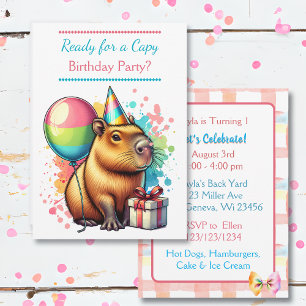 Convite A Festa de aniversário da Menina Themed, Capybara 