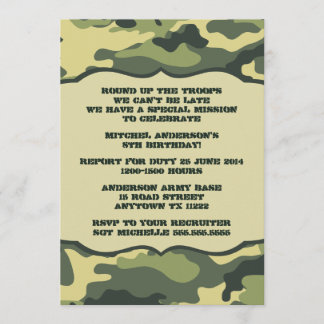 Convite A festa de aniversário de Camo do exército convida
