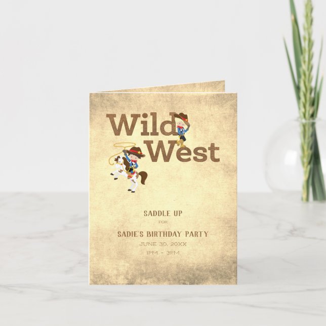 Convite A Festa de aniversário de Cowboy Wild West Child e (Frente)