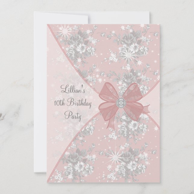 Convite à Festa de aniversario de meninas Rosa Ros (Frente)