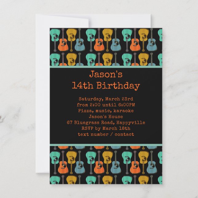 Convite à Festa de aniversário de violão para adol (Frente)