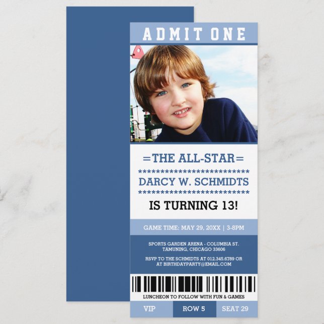 Convite A festa de aniversário do bilhete dos esportes do (Frente/Verso)