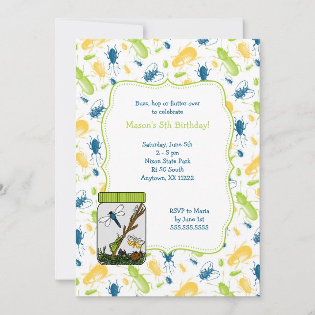 Convite A festa de aniversário do frasco do inseto convida (Frente)