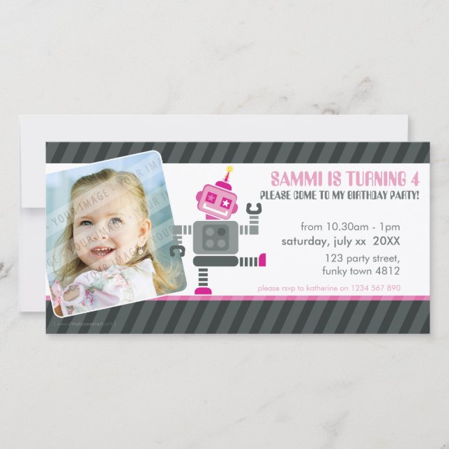 CONVITE À FESTA DE ANIVERSÁRIO FOTOGRÁFICA: robô d (Frente)