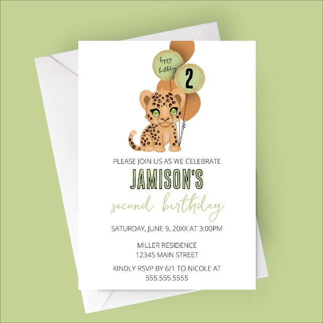 Convite à Festa de aniversário Leopardo Minimalist (Minimalist Leopard Birthday Party Invitation | Summer Birthday )