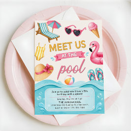Convite A Festa de Aniversário na Piscina de Verão