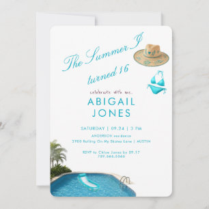 Convite A Festa de Aniversário na Piscina do Verão em que 
