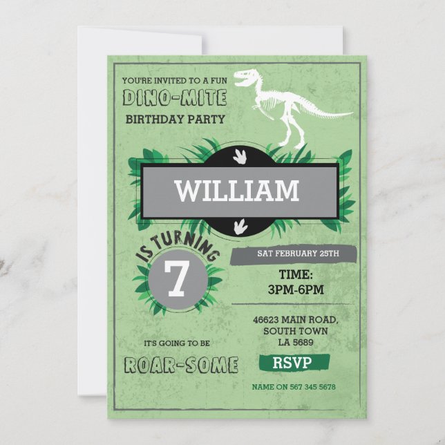 Convite A festa de aniversário T-Rex Dino da escavação do (Frente)