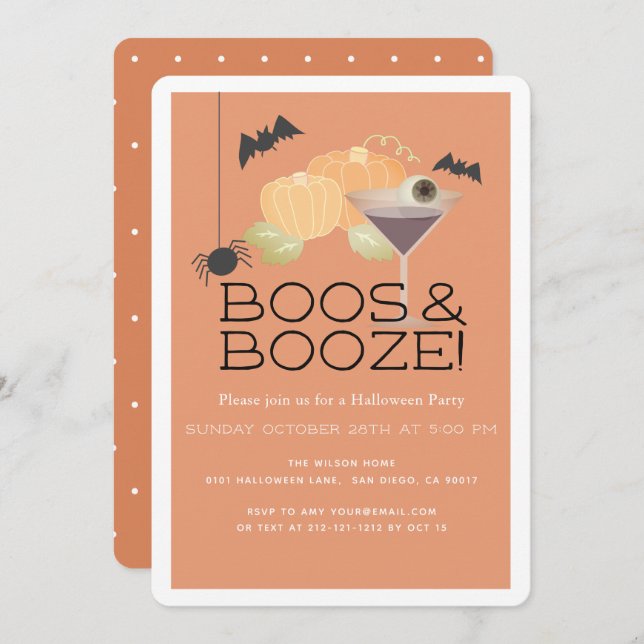 Convite à Festa de Boos e Booze Pumpkin no Hallowe (Frente/Verso)