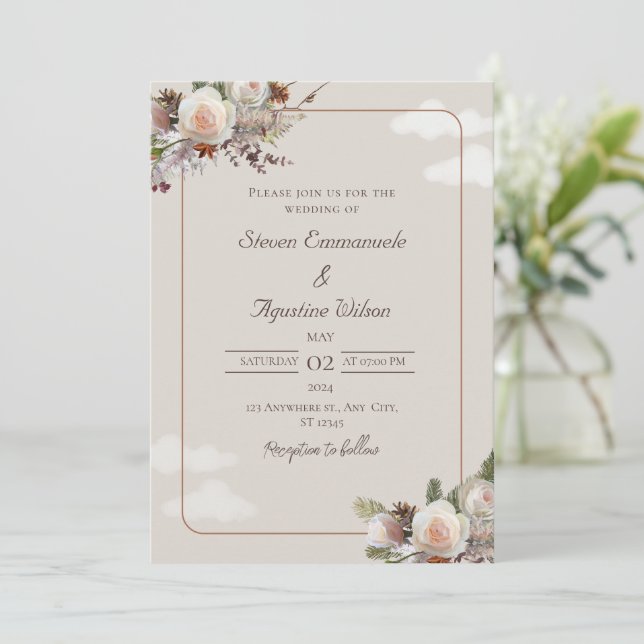 Convite à Festa de casamento Branca Castanha (Em pé/Frente)