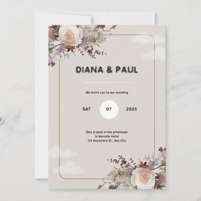 Convite à Festa de casamento de Russo Branco e Cas (Frente)