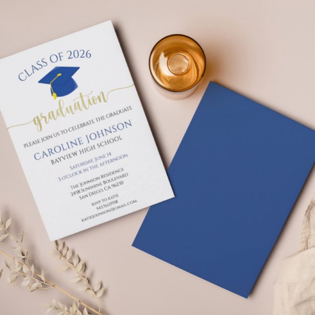 Convite à Festa de formatura Azul e Dourado Modern (Criador carregado)