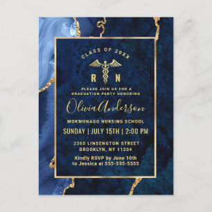 Convite à Festa de formatura Azul NRN Dourado Mod