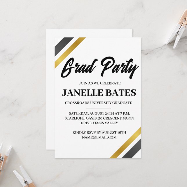 convite à festa de formatura branca e negra modern (Frente/Verso In Situ)