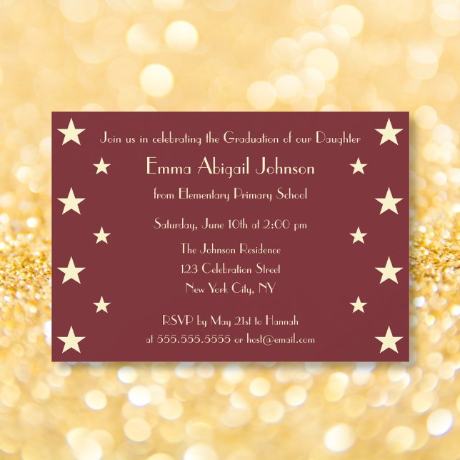 Convite à Festa de formatura das Estrelas Douradas (Faux Gold Stars School Graduation Party Invitation)