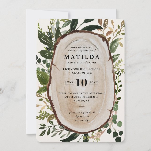 Convite à festa de formatura de fatia de madeira r (Frente)