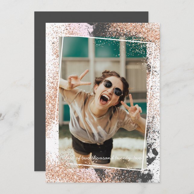 Convite à Festa de formatura Dourada Elegante (Frente/Verso)