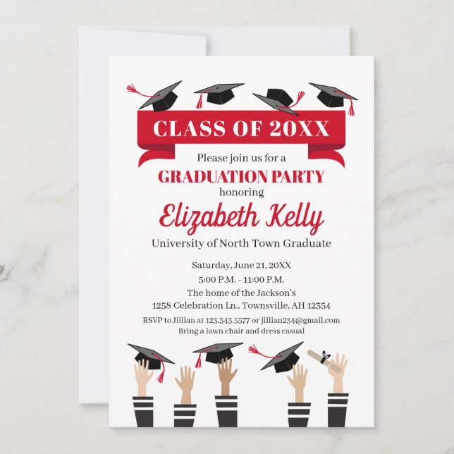 Convite à festa de formatura em Vermelho (Frente)