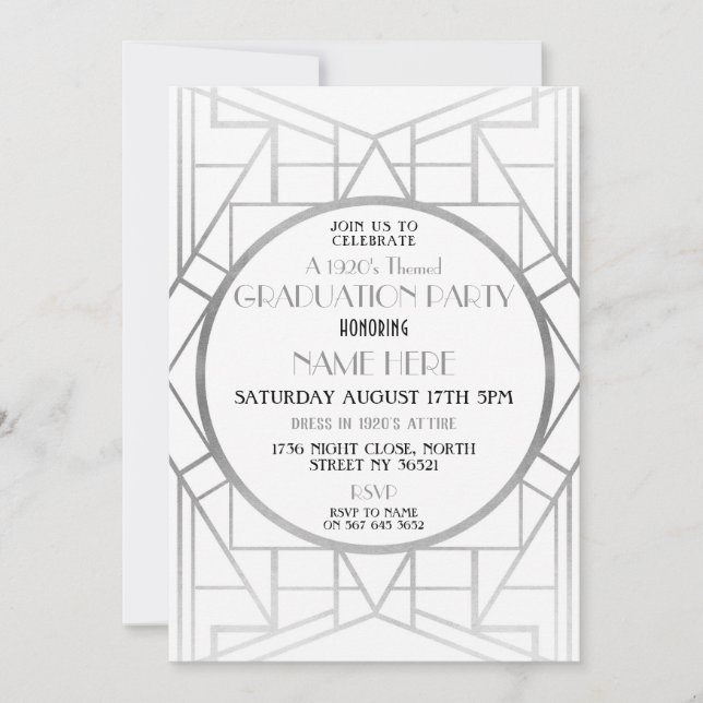 Convite a festa de formatura Gatsby 20s do art deco dos (Frente)