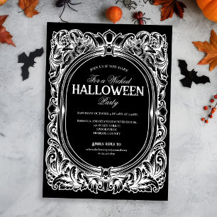 Convite à Festa de Halloween Branca Preta Gótica