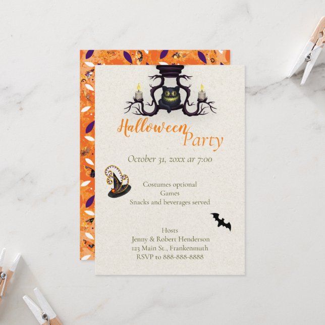 Convite à Festa de Halloween com Bats (Frente/Verso In Situ)