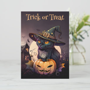 Convite à Festa de Halloween de Gato Negro e Abóbo