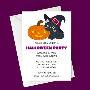 Convite à Festa de Halloween de Gato Witchy