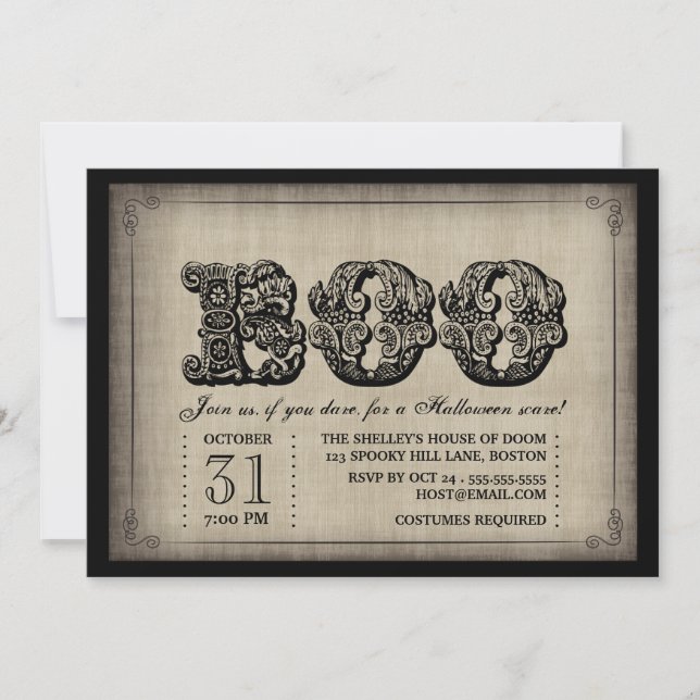 Convite à Festa de Halloween de Spooky BOO Gótico (Frente)