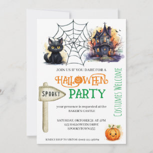 Convite à Festa de Halloween de Spooky Cat e Castl