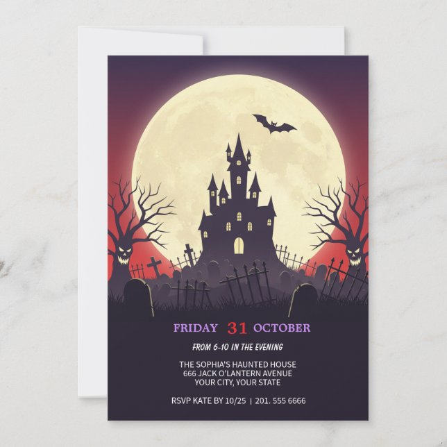 Convite à Festa de Halloween do Castelo Assombrado (Frente)