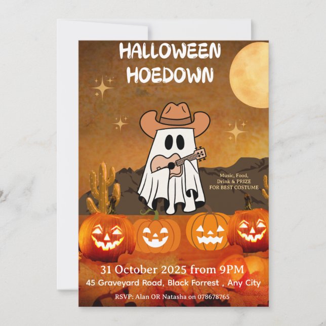 Convite à Festa de Halloween - Hoedown Cowboy (Frente)