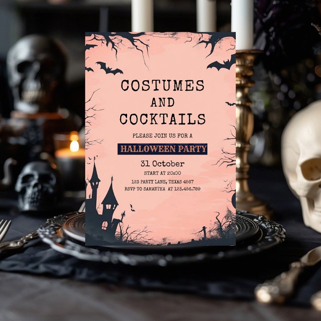 Convite à Festa de Halloween Rosa Chic (Criador carregado)