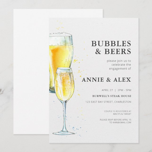 Convite à Festa de noivado - Bolhas e Cerveja (Frente/Verso)