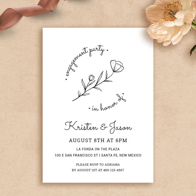 Convite à Festa de noivado de flor selvagem (Wildflower Engagement Party Invitation by Fiesta Valley Print)