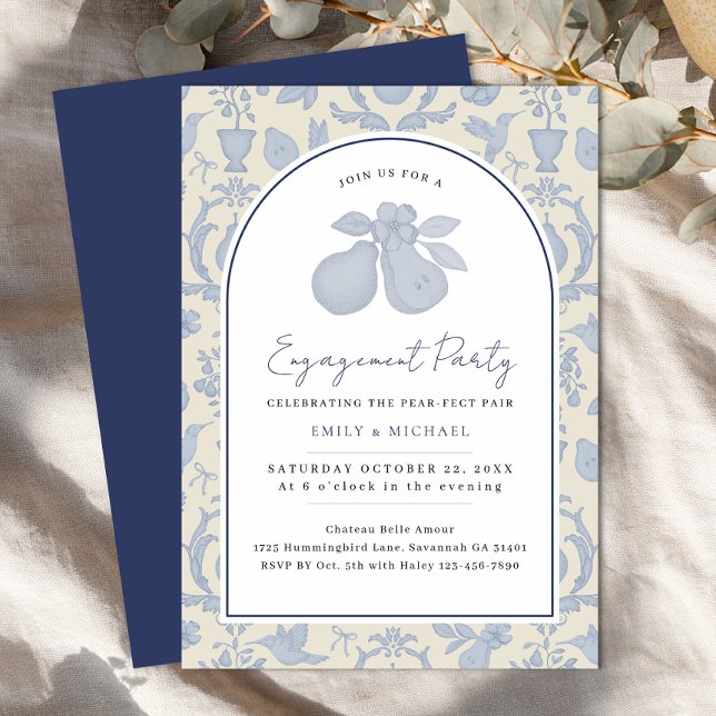 Convite à Festa de noivado de pera Perfeita Azul (Engagement Party Invite)