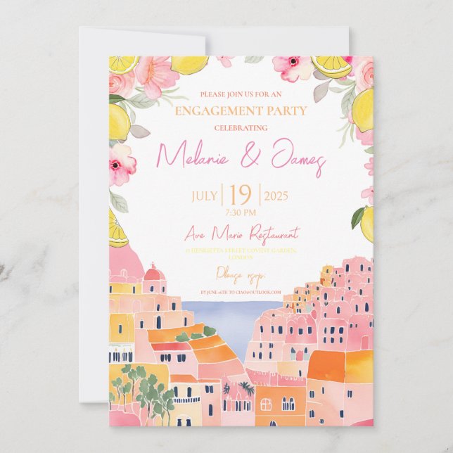 Convite à Festa de noivado em língua italiana (Frente)