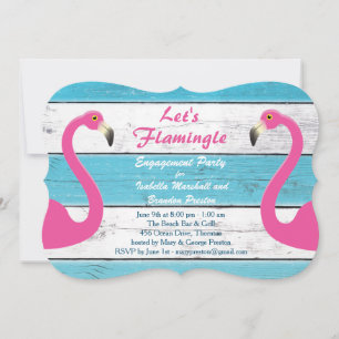 Convite à Festa de noivado Flamingo Azul e Branco
